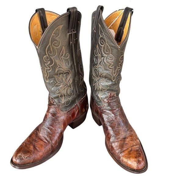 Justin Men\'s Brown‎ eel Skin Western Cowboy Boots Size 10B Almond Toe